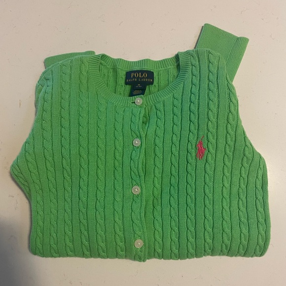 Polo by Ralph Lauren Vibrant Green Cable Knit Cardigan Sz M (8-10) - Picture 8 of 8